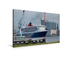 Calvendo Premium Textil-Leinwand 75 cm x 50 cm Quer, Queen Mary 2 vor der Elbphilharmonie und St. Michaelis | Wandbild, Bild auf Keilrahmen, Fertigbild auf Echter Leinwand, Leinwanddruck Orte Orte