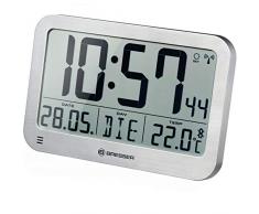 Bresser digitale Wanduhr MyTime MC LCD Wand Tischuhr 225x150mm mit Thermometer, silber