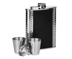 Premier Housewares 0508081 Flachmann Set Rippen Edelstahl-schwarz-Leder Effect, 8 oz Flvask 2Tassen Funnel