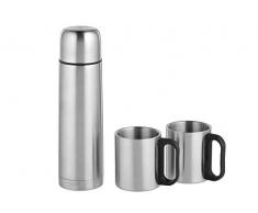 Esmeyer 3-teiliges TRAVEL aus doppelwandigem Edelstahl, Set besteht aus 1 Isolierflasche und 2 Bechern. Isolierkanne, Edelstahlfarben, 14 x 14 x 26 cm
