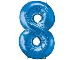 amscan NEU Folienballon Große Zahl 8 blau, 55x88 cm