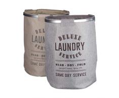 Relaxdays 2er Wäschesammler Set, Vintage Design, XL Wäschesack, H x Ø: 60 x 45 cm (80 Liter), Leinen, grau und beige