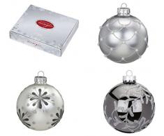 Inge-glas 4647H612-MO dekorierte Glaskugeln, 60 mm, 12 Stück/Box, Grau, 3 verschiedene Dekore