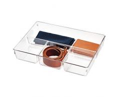 iDesign Aufbewahrungsbox mit 4 Fächern, kleine Schubladenbox aus Kunststoff, Schubladen Organizer für Schrank oder Schminktisch, durchsichtig