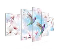 Bilder Blumen Magnolien Wandbild 200 x 100 cm Vlies - Leinwand Bild XXL Format Wandbilder Wohnzimmer Wohnung Deko Kunstdrucke Blau 5 Teilig - MADE IN GERMANY - Fertig zum Aufhängen 015651b