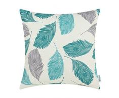 CaliTime Kissenbez¨¹ge Kissenh¨¹lle Canvas Dekokissen H¨¹lle f¨¹r Couch Sofa Home Decoration Pfauenfedern 50cm x 50cm Grau T¨¹rkis