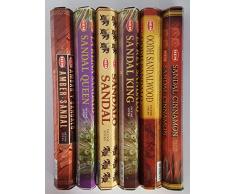 HEM Räucherstäbchen Sandelholz Scents # 1 Collection/Sortiment – Amber-Sandal, Oodh Sandelholz, Sandale, Sandale Zimt, Sandale King, und Sandale Queen – Sechs 20 Stick Röhren, 120 Sticks Insgesamt