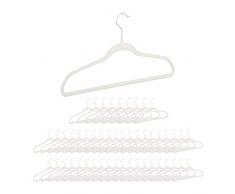 Relaxdays 50er Pack Kleiderbügel Samt, rutschfeste Garderobenbügel mit Hosenstange, Erwachsene, drehbarer Haken, weiß