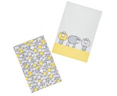 KitchenCraft KCSHEEPTTPK2 Yellow Sheep Originell Bedruckte Geschirrtücher, Baumwolle, Gelb/ Grau, 38 x 46 x 69.5 cm, 2-Einheiten