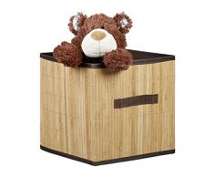 Relaxdays Faltbox, Bambus-Look, quadratisch, mit Griff, HxBxT: 28,5 x 28,5 x 28,5 cm, Aufbewahrungsbox, Regalbox, natur