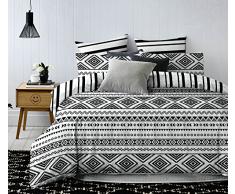 DecoKing Premium Bettwäsche 200x200 cm mit 2 Kissenbezügen 50x75 weiß schwarz Microfaser geometrisches Muster Hypnosis Oslo