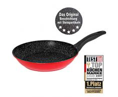 STONELINE Bratpfanne 28 cm, auch für öl-und fettfreies Braten, kratzfeste Antihaftbeschichtung mit echten Steinpartikeln, Induktionspfanne Kochgeschirr, Aluminium, Rot