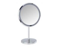 WENKO LED Kosmetik-Standspiegel Onno - beleuchteter Kosmetikspiegel, Spiegelfläche ø 16.5 cm, Stahl, 20 x 34 x 13.5 cm, Chrom