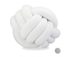 Relaxdays Knotenkissen, geknotetes Kissen für Sofa, Bett, dekorativ, skandinavisch, Zierkissen Knoten, Ø 25 cm, weiß