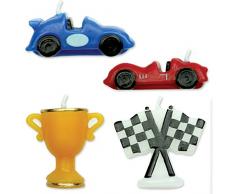 PME CA006 Kerzen mit Rennwagenmotiv, Sortiment, 4-teilig, Kunststoff, Multicolored, 4 x 1.5 x 4 cm