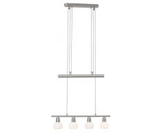 Brilliant Philo LED Pendelleuchte Balken 4 flg 61cm höhenverstellbar eisen/weiß Glas 1800 Lumen, 4x E14 4W LED-Tropfenlampen inklusive