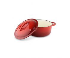 Commichef Provencale Professional Schmortopf, Gusseisen, rund, Deckel mit Gurt Griffe, Flame rot, gusseisen, rot, 2L