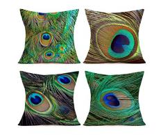 Royalours Kissenbezüge aus Baumwolle und Leinen, Motiv Merry Christmas, Rot / Grün kariert, Kissenbezug, Rentier, Weihnachtsbaum, Heimdekoration, 45,7 x 45,7 cm 18 x 18 Pfauenfeder