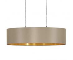 EGLO Pendellampe Maserlo, 2 flammige Textil Pendelleuchte, Hängeleuchte oval aus Stahl und Stoff, Farbe: Nickel matt, taupe, gold, Fassung: E27, L: 78 cm