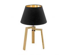 EGLO Chietino Tischlampe, 1 flammige Tischleuchte Nature Design, Nachttischlampe aus Holz, Stoff und Stahl, schwarz, gold, natur, Fassung: E27, inkl. Schalter