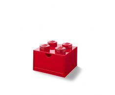 LEGO Schreibtischschublade mit 4 Knöpfen, stapelbar, Klein, Rot