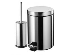ESH EQUIPEMENT Kosmetikeimer Edelstahl 3 Liter mit Pedal + WC-Bürste Edelstahl glänzend