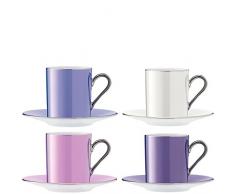 LSA International 0,1 Liter Polka Kaffee Tasse und Untertasse, Sortiert (4 Stück)