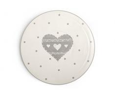 H+H Herz grau Kuchenplatte aus Keramik, 30,5 cm, Keramik, Weiß und Grau, 30 x 30 x 1 cm