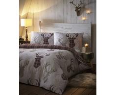 DE CAMA Bettwäsche-Set Design Hirsch in Schottenkaro, natürlich, braun, für Doppelbetten