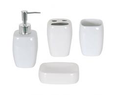 MSV Bad Accessoires Keramik weià 4-teilig - Seifenspender, Seifenschale, Zahnputzbecher, Becher