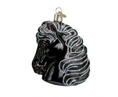 Old World Weihnachten Glas mundgeblasenen Kollektion Ornament mit S-Haken und Geschenk-Box, Tier, Horse Head, Black