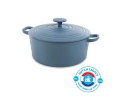 BK Cookware H6073.528 BK Bourgogne Schmortopf 28 cm/6.7L, Emailliertes Gusseisen, Deckel mit Tropfringen, Induktions-/Backofengeeignet, Spülmaschinenfest, Denim Blau