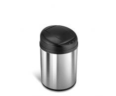 NST Ninestars Abfalleimer mit automatischem Bewegungsmelder, berührungslos, Metall, Silber, 8.2 Gal Round