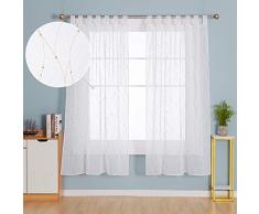 Deconovo Voile Gardinen transparent Wohnzimmer, Polyester, Weiß Gold, 175x140, 2