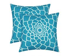 CaliTime Kissenbezüge Kissenhülle Packung mit 2 weichen Leinwand Dekokissen Kissenbezüge Cases für Couch Sofa Home Decor Dahlie Floral Umriss Beide Seiten Druck 40cm x 40cm Lake Blue