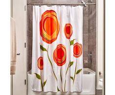 iDesign Marigold Duschvorhang | Designer Duschvorhang mit Ösen in der Größe 183,0 cm x 183,0 cm | mit kunstvollem Blumenmotiv l Polyester rot/orange