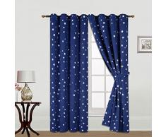Gardinenbox Verdunkelung Vorhang Star Ösen Blickdicht Black-Out mit silbernen Sternen 1 Stück HxB 245x135 cm Dunkelblau Sterne, 20650