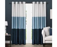 Exclusive Home Vorhänge Chateau gestreifte Kunstseide Fenstervorhang Paneel mit Ösen Oben, 137,2 x 274,3 cm, Schwarze Perle Vorhang-Paneel 54x96 Indigo