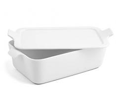 H&H 731938 Auflaufform rechteckig Porzellan weiß 16 x 23 x 7 cm mit Deckel
