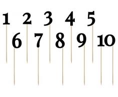 Unbekannt PartyDeco Conf. 11 Picks mit Numeri-Segnaposten, Tischdekoration, Kuchen, Karton, Holz, Schwarz