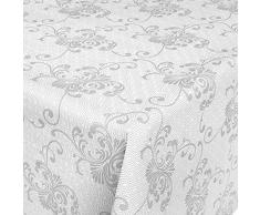 ANRO Wachstuchtischdecke Wachstuch Wachstischdecke Tischdecke abwaschbar Hellgrau Silber Rankenmuster Geometrie 180 x 140cm, Grau,