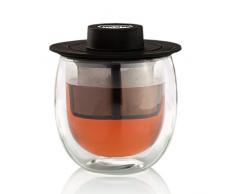 Finum Hot Glass System mit Filter - Teeglas aus Doppelwandigem, hitzebeständigem Borosilikat-Glas, Filter aus mikrofeinem, rostfreiem BPA-freiem Kunststoff, Ideal für Tee, Kaffee und Kräuter - 200 ml