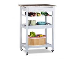 Relaxdays, grau Küchenwagen mit Tablett, Schublade, Flaschenhalter, Ablage, Steinoptik, Kiefernholz, HxBxT: 85x60x40cm, Standard