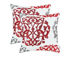 CaliTime Kissenbezüge Kissenhülle 2er-Pack Kissenbezüge aus Baumwolle für Bettcouch-Sofa Vintage Kompass Geometrisch Floral Gestickt 45cm x 45cm Rot Grau