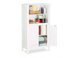 Relaxdays Badezimmerschrank weiß LAMELL, Badschrank aus Bambus, Telefonschrank, HBT: 92 x 50 x 25,5 cm