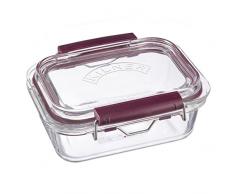 Frischhaltedose aus Borosilikatglas mit auslaufsicherem Clipverschluss-System, BPA-frei, backofen- und mikrowellenfest, 600 ml, Maße: 17 x 15 x 7,5 cm