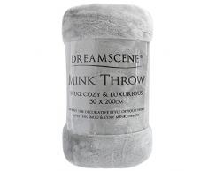 Luxus Kunstfell groß silber mink Fleece Überwurf über Sofa Bett Weiche Warme Decke, Silber, Double - 150 x 200 cm