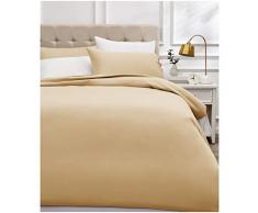 AmazonBasics - Bettwäsche-Set, Fadendichte 400, Baumwollsatin, 200 x 200 cm und zwei Kissenbezügen, 50 x 80 cm, Beige