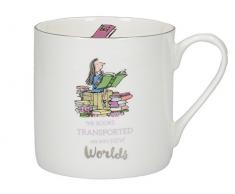 CREATIVE TOPS Roald Dahl Matilda Tasse groß mit Illustration und Silber Rand, Bone China Porzellan, weiß/Mehrfarbig, 11 x 11 x 8,5 cm