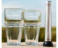 RÖSLE Caipirinha Set mit Stößel Sansibar 3-TLG, Glas, transparent, 17 x 4 x 4 cm, 3-Einheiten